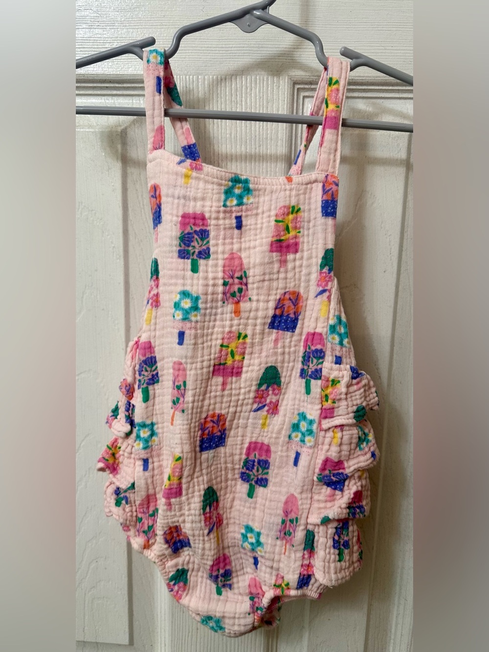 Angel Dear Floral Popsicles Ruffle Sunsuit, Organic Cotton